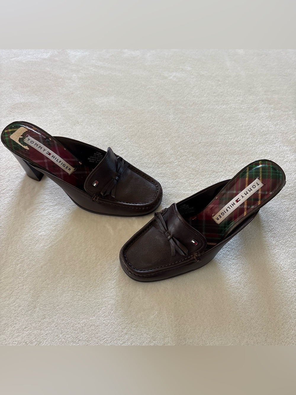Vintage Y2K Brown Tommy Hilfiger Leather Mule Clogs Size 7.5 READ